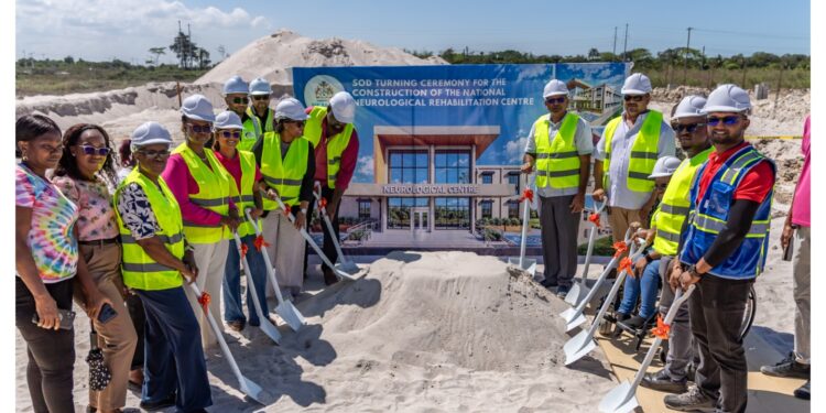 Dr. Frank Anthony, Minister of Health, alongside programme heads and other senior officials of the Ministry of Health, at the sod-turning ceremony for Guyana’s first Neurological Rehabilitation Centre.