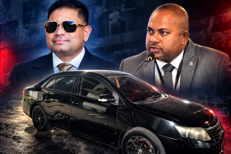 L-R Opposition Leader Azruddin Mohamed, Special Branch head Prem Narine. The care shot at