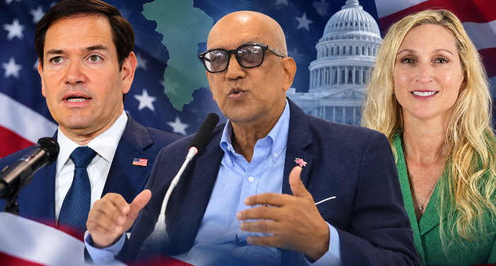 L-R U.S Secretary of State Marco Rubio, GHK Lall, and US Ambassador Nicole Theriot