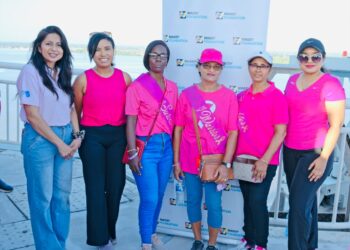 From left: Dr Shivani Samlall, Chief Executive Officer of Lotus Cancer Initiative Inc.; Teisha Miller, Chairperson of the Massy Foundation; breast cancer survivors Ronetta Williams, Rona Kission and Jean Doodnauth; and Dr Shalena Jeffers, member of Lotus Cancer Initiative Inc.