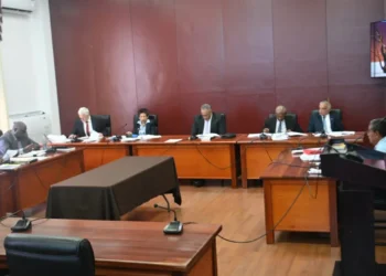 Members of the Presidential Commission of Inquiry (COI) into the MV Barima during the seventh day of public hearings at the Arthur Chung Conference Centre (ACCC)