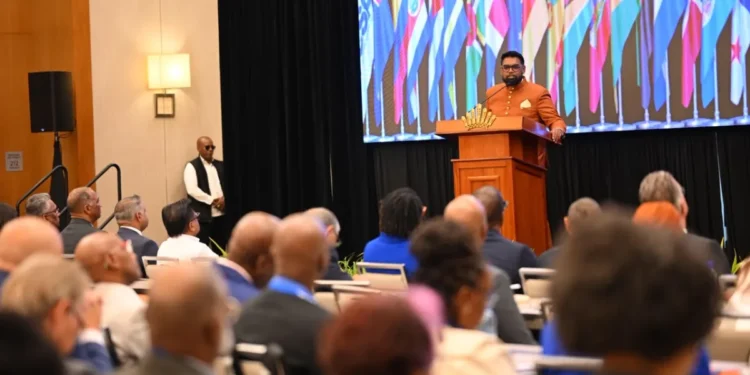 President Dr Mohamed Irfaan Ali delivers the keynote address at the opening ceremony