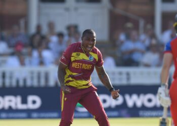 LONDON, ENGLAND - JUNE 24: Chinelle Henry of West Indies celebrates after dismissing Amy Jones during the ICC Women's T20 World Cup match between England and West Indies at Lord's Cricket Ground on June 24, 2026 in London, England. (Photo by Philip Brown/Getty Images)