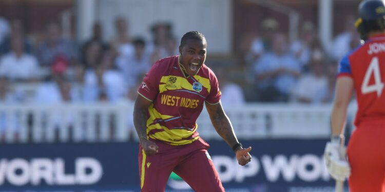 LONDON, ENGLAND - JUNE 24: Chinelle Henry of West Indies celebrates after dismissing Amy Jones during the ICC Women's T20 World Cup match between England and West Indies at Lord's Cricket Ground on June 24, 2026 in London, England. (Photo by Philip Brown/Getty Images)
