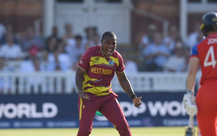 LONDON, ENGLAND - JUNE 24: Chinelle Henry of West Indies celebrates after dismissing Amy Jones during the ICC Women's T20 World Cup match between England and West Indies at Lord's Cricket Ground on June 24, 2026 in London, England. (Photo by Philip Brown/Getty Images)