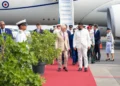 President Dr Mohamed Irfaan Ali engages His Majesty King Charles III following his arrival (DPI photo)