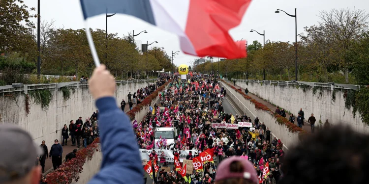 Protesters take part in a demonstration on the sidelines of the far-right National Rally party congress in Orléans, on Saturday, October 24. Simon Wohlfahrt/AFP/Getty Images