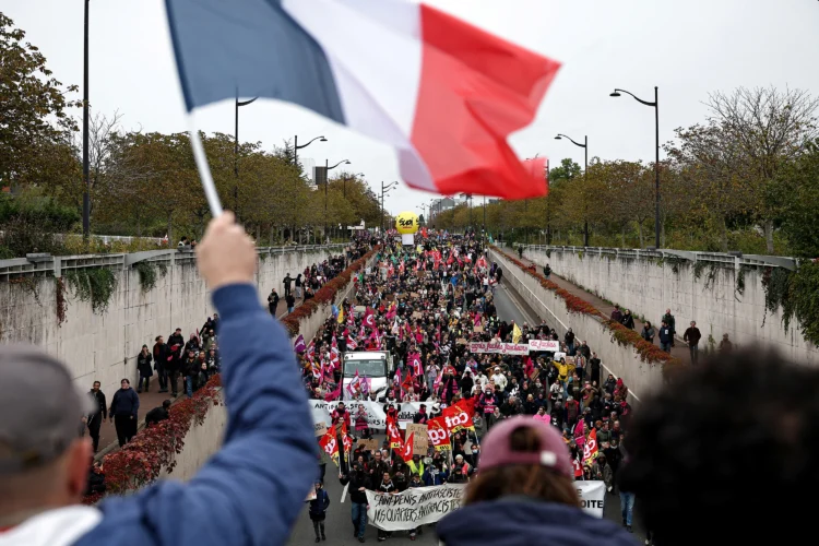 Protesters take part in a demonstration on the sidelines of the far-right National Rally party congress in Orléans, on Saturday, October 24. Simon Wohlfahrt/AFP/Getty Images