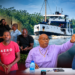 L-R- three MV Barima crew charged with murder; Ministers Juan Edghill and Deodat Indar who have responsibilities for transportation and aviation