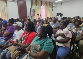 Families and supporters of the MV Barima tragedy attending the Commissioners COI meeting October 7, 2026 at Arthur Chung Convention (Kyon Brown's mother sitting in front row in red t-shirt)