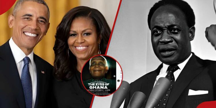 L-R Former US President and First Lady Barack and Michelle Obama; Chris Hesse, late Ghana Prime Minister Kwame Nkrumah's personal cameraman and late Ghana Prime Minister Kwame Nkrumah
(Tuko photo)