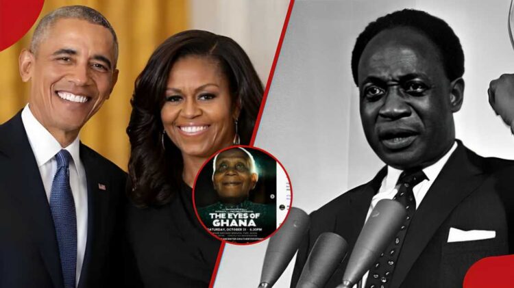 L-R Former US President and First Lady Barack and Michelle Obama; Chris Hesse, late Ghana Prime Minister Kwame Nkrumah's personal cameraman and late Ghana Prime Minister Kwame Nkrumah
(Tuko photo)